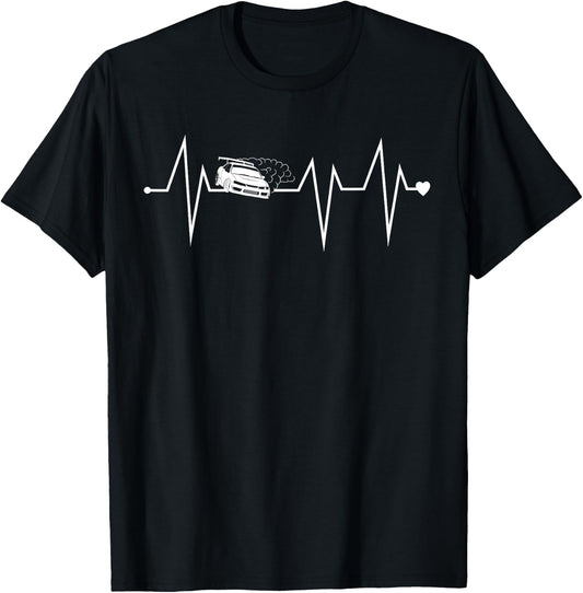 Funny Drifting JDM Drifter Heartbeat Heart Pulse Rate EKG T-Shirt - T-Shirt | Black