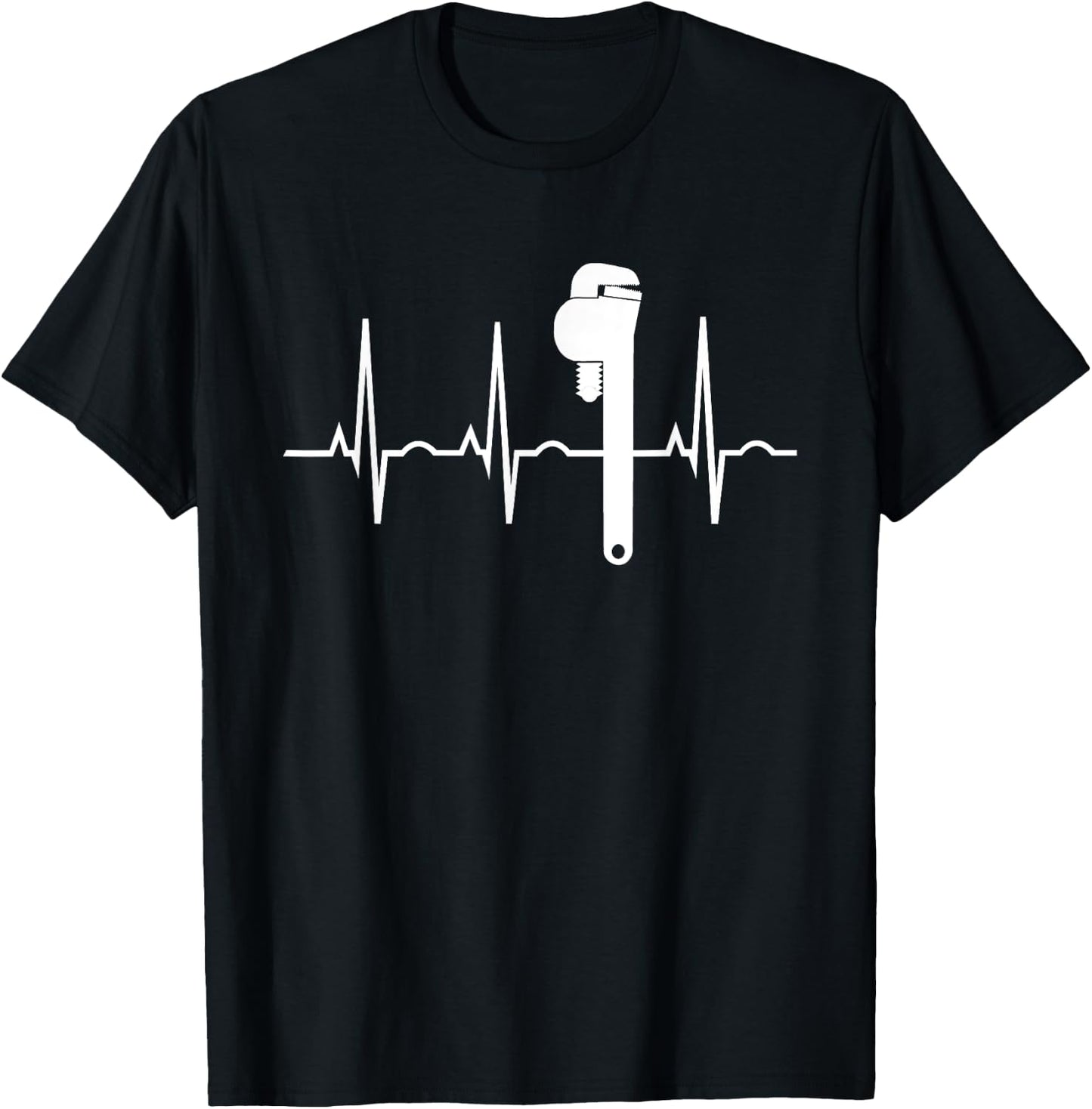 Funny Plumbing Tools Wrench Heartbeat Plumber Gift T-Shirt - T-Shirt | Black