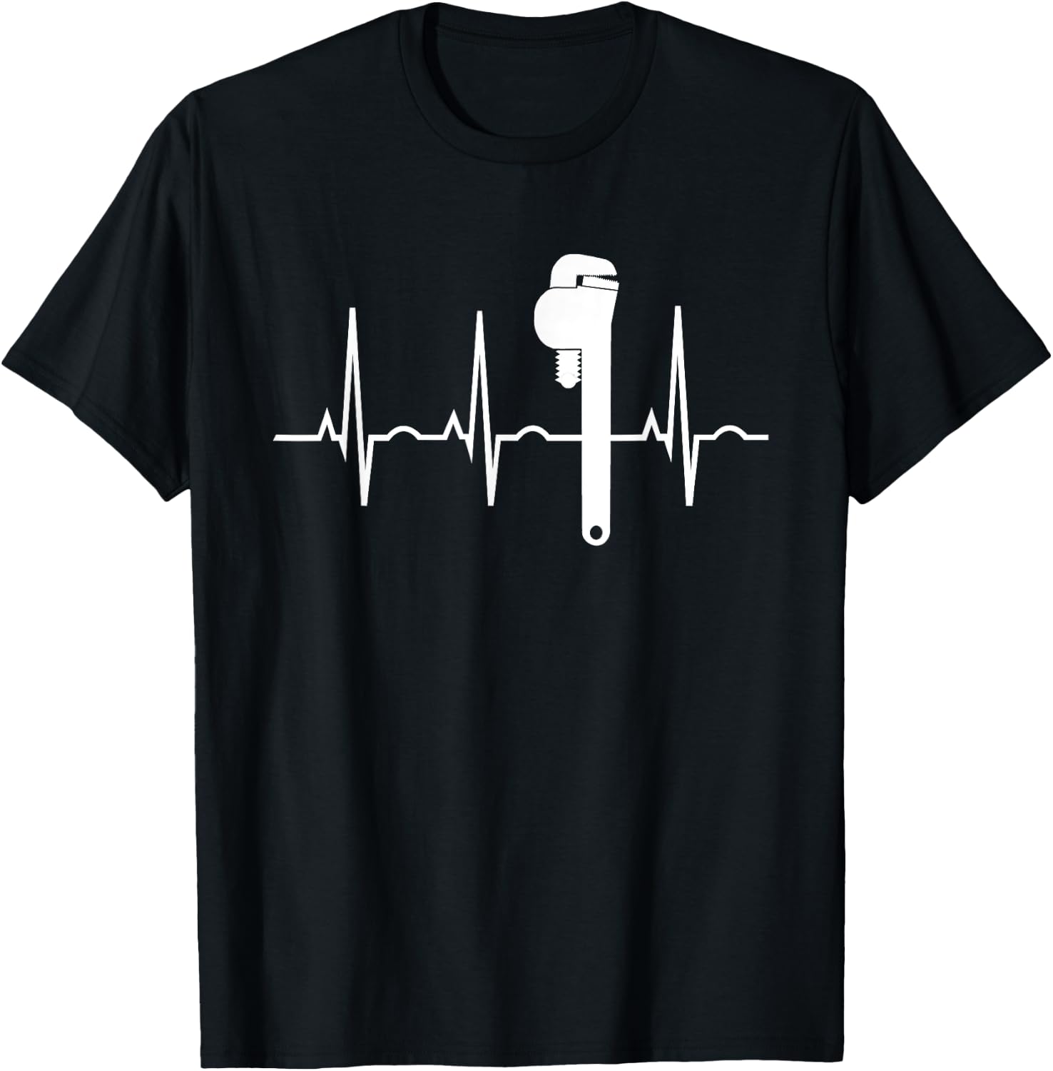 Funny Plumbing Tools Wrench Heartbeat Plumber Gift T-Shirt - T-Shirt | Black