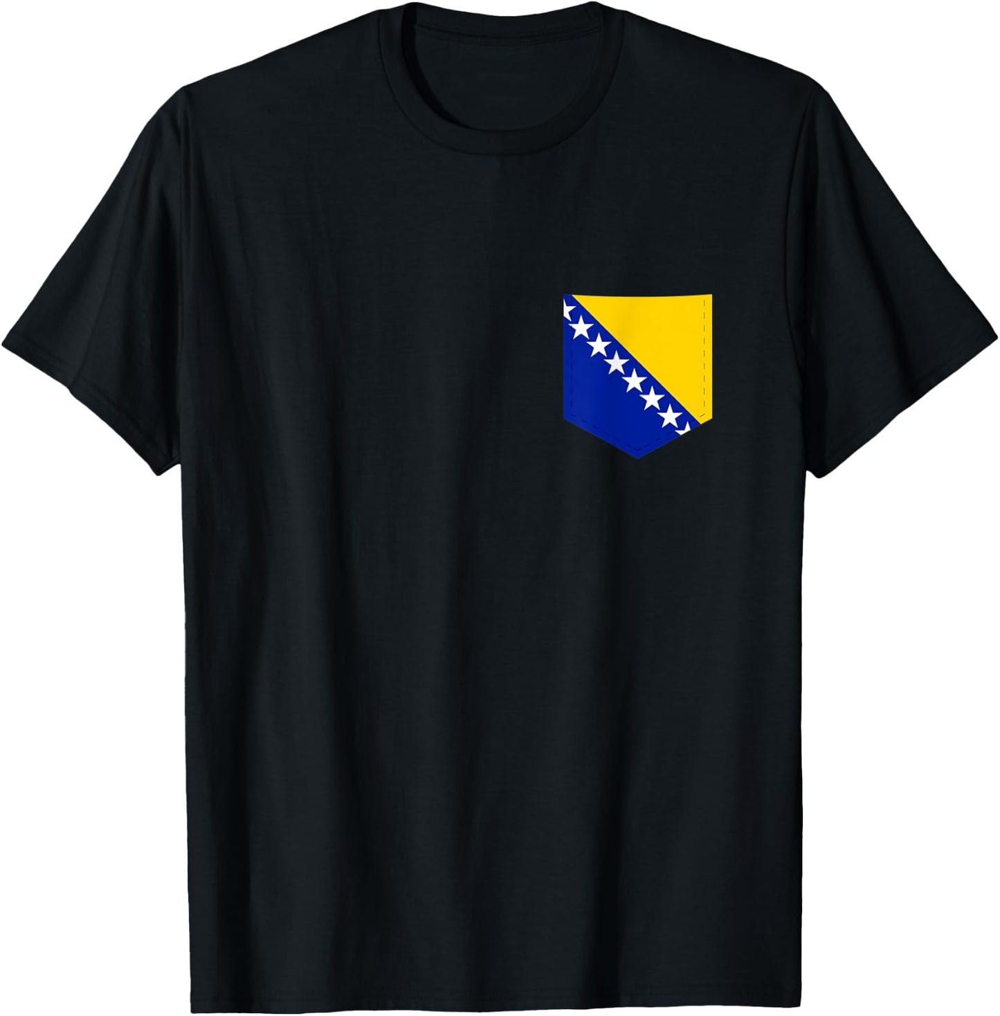 Bosnia & Herzegovina Flag Shirt with Printed Bosnian Pocket T-Shirt - T-Shirt | Black