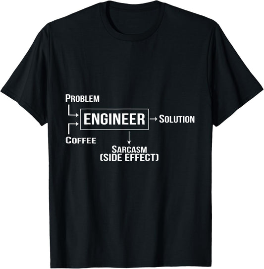 Engineer Coffee, Problem, Solution, Sarcasm Side Effect T-Shirt - T-Shirt | Black