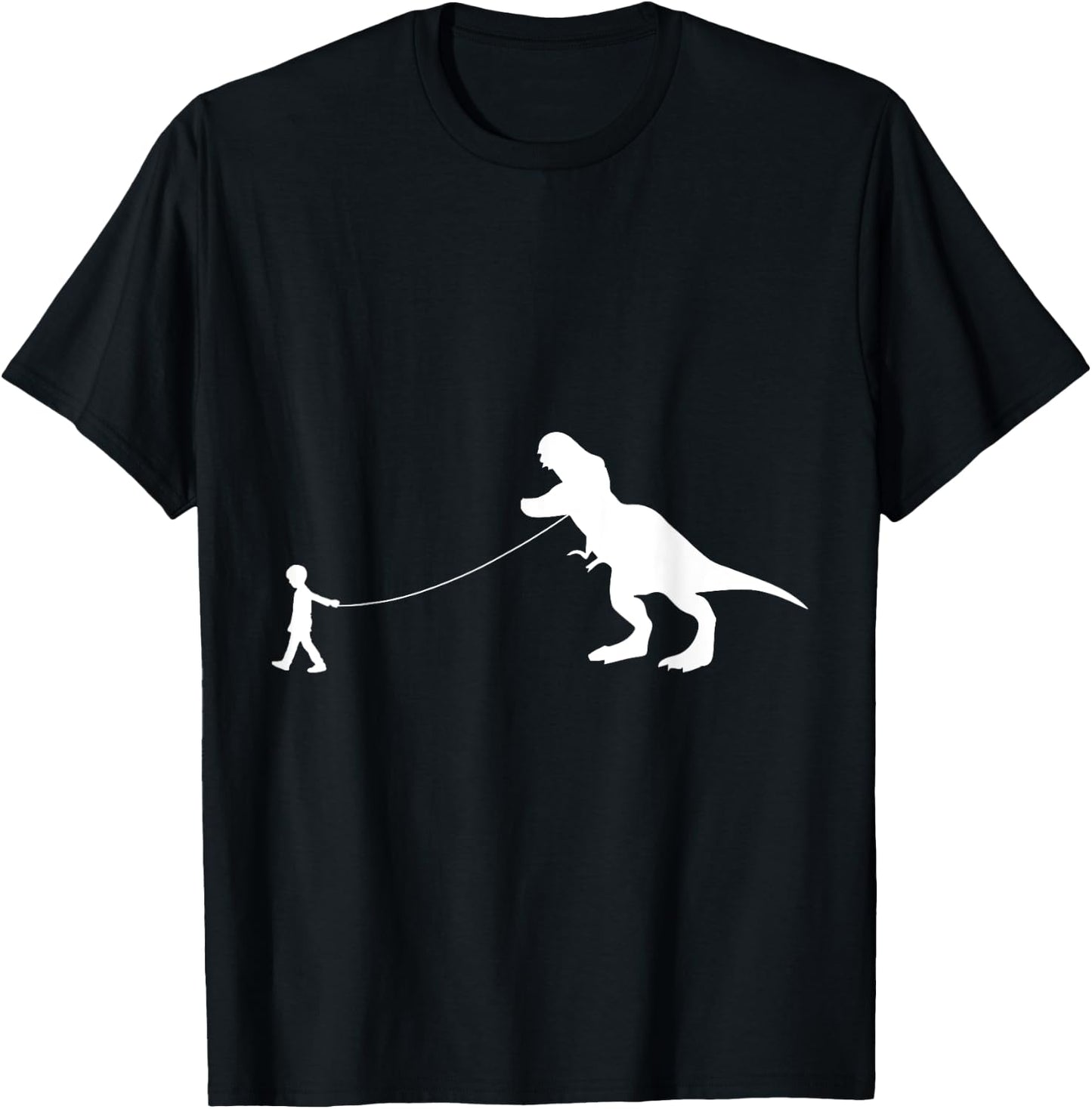 T-Rex Dinosaur Pet on a Leash led by a boy with rope in Hand T-Shirt - T-Shirt | Black