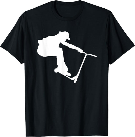 Silhouette Scootering Stunt Scooter Rider Racing Trick Racer T-Shirt - T-Shirt | Black