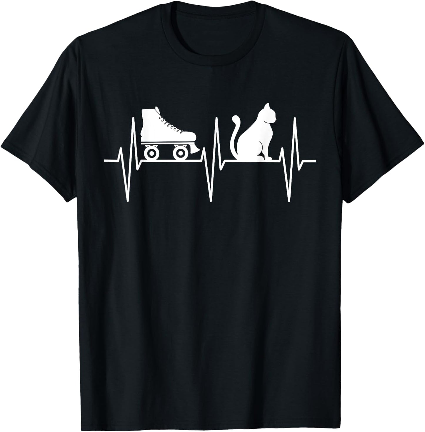 Roller Skate Shirt Funny Cat Lover Heartbeat Roller Skating T-Shirt - T-Shirt | Black