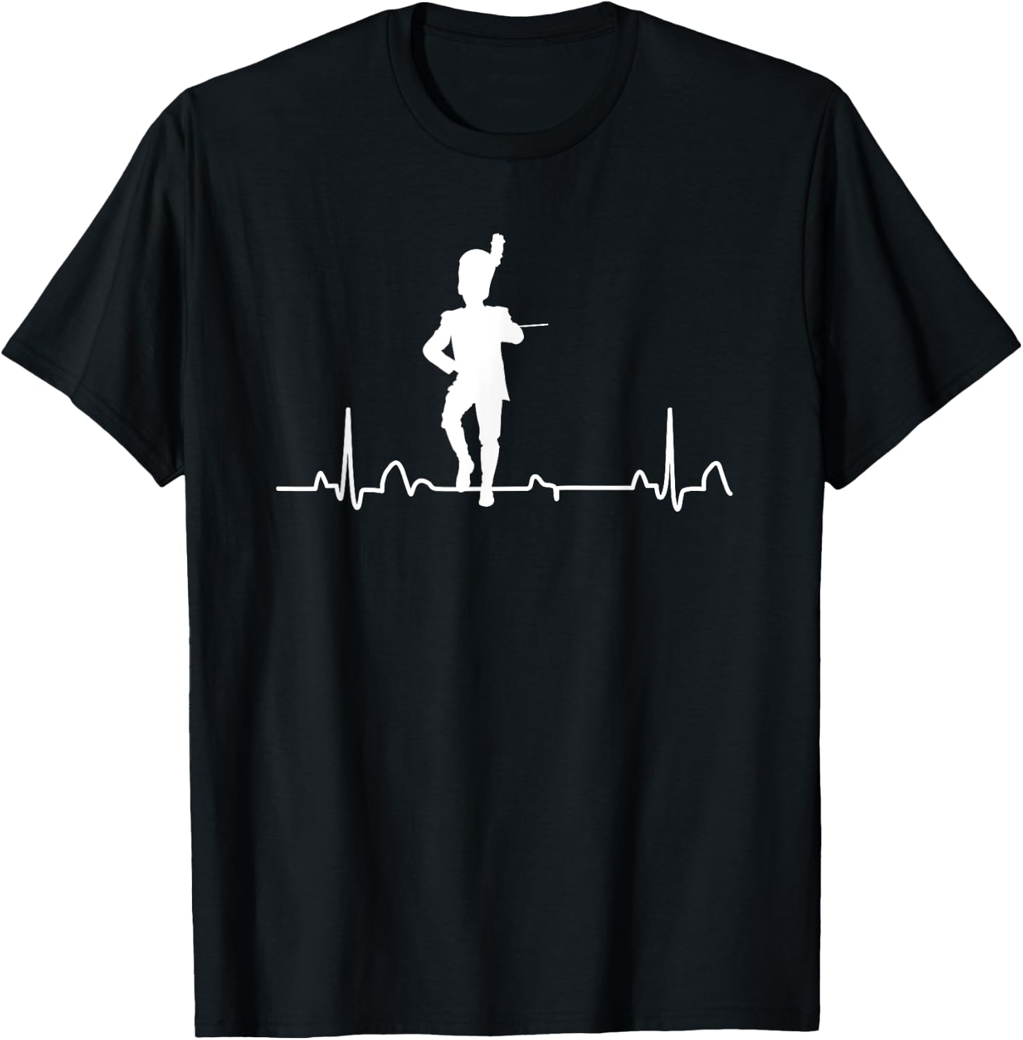 Funny Drum Major Heartbeat Marching Band Gift Men Women Kids T-Shirt - T-Shirt | Black
