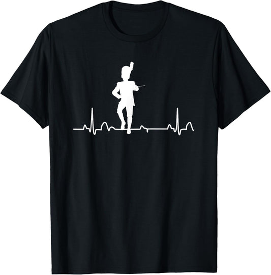 Funny Drum Major Heartbeat Marching Band Gift Men Women Kids T-Shirt - T-Shirt | Black