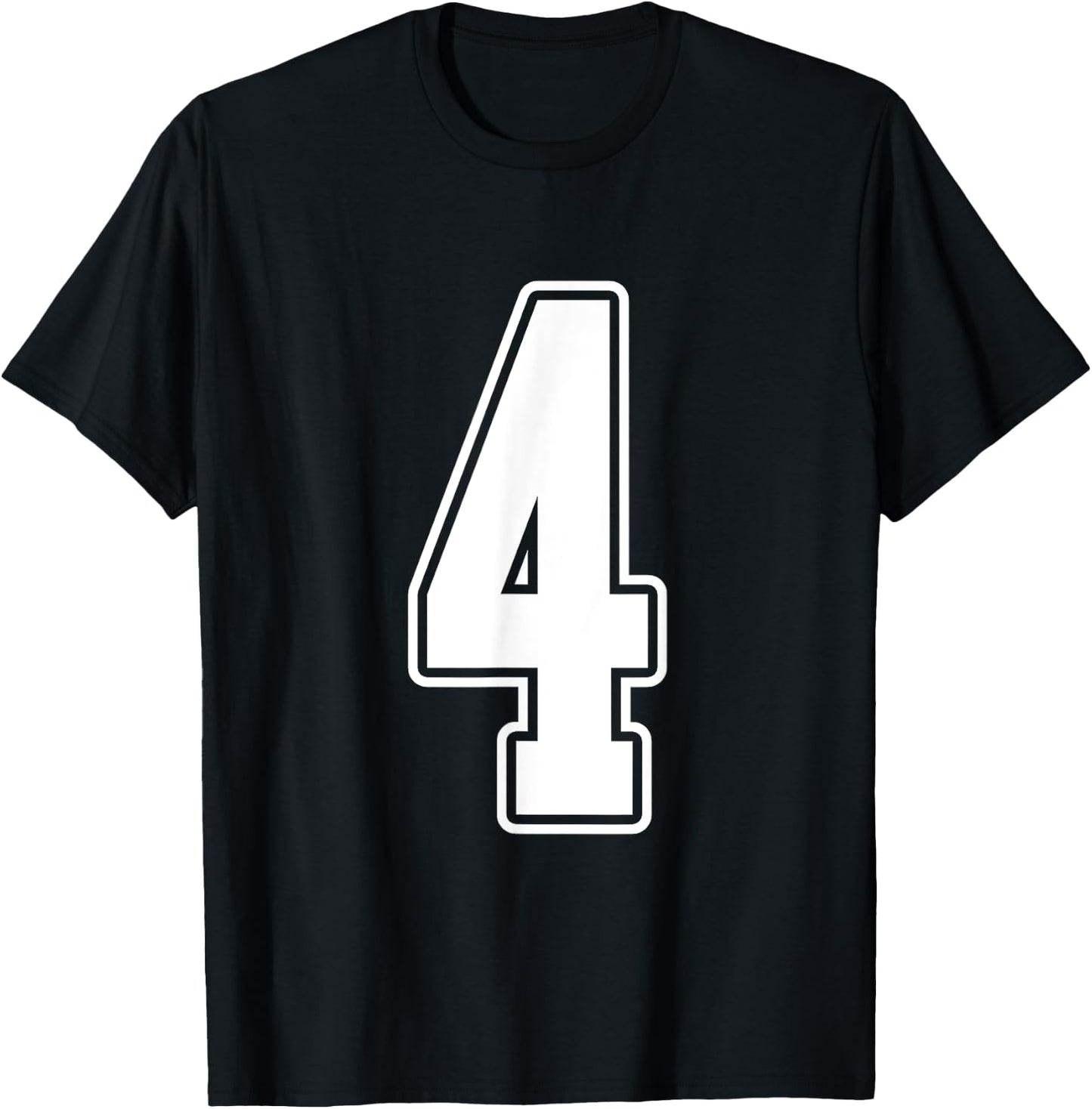 #4 White Outline Number 4 Sports Fan Jersey Style T-Shirt - T-Shirt | Black