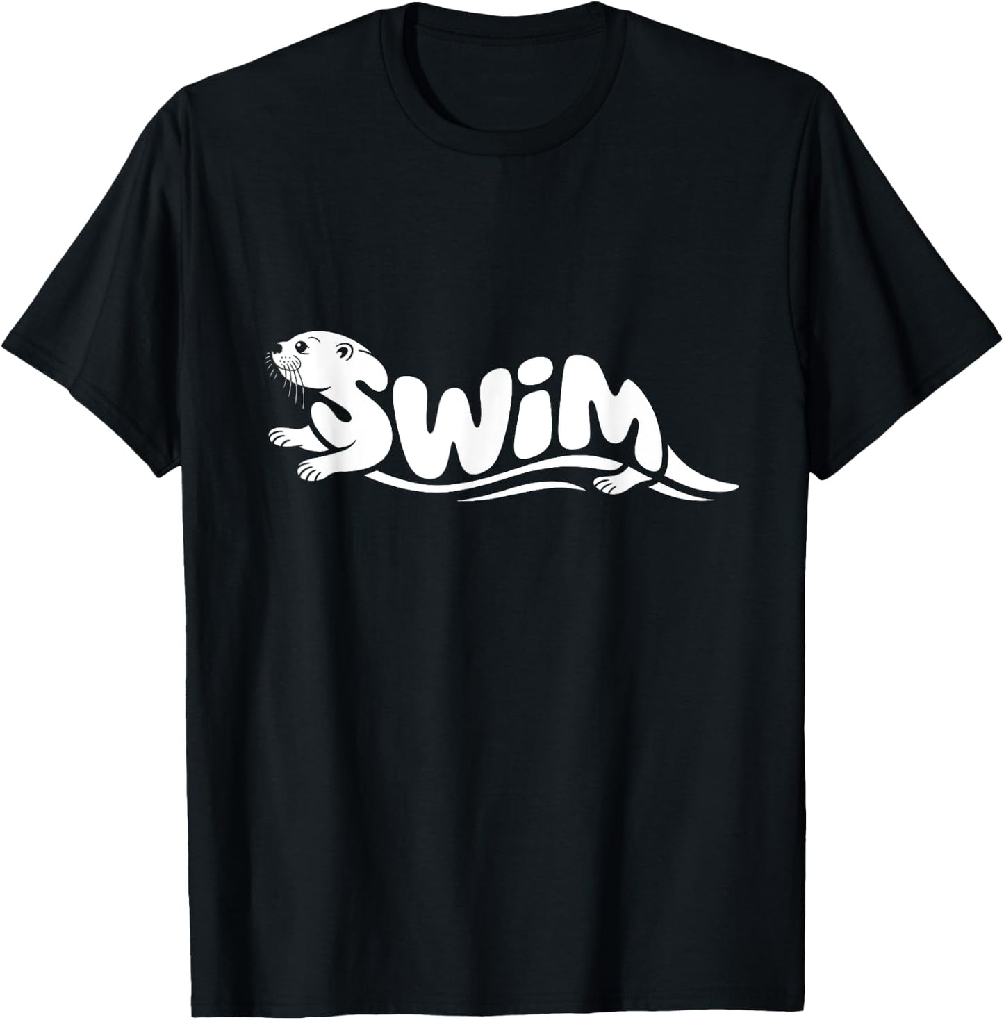 Swim Otter Word Art - Water Fun Nature & Diving Design T-Shirt - T-Shirt | Black
