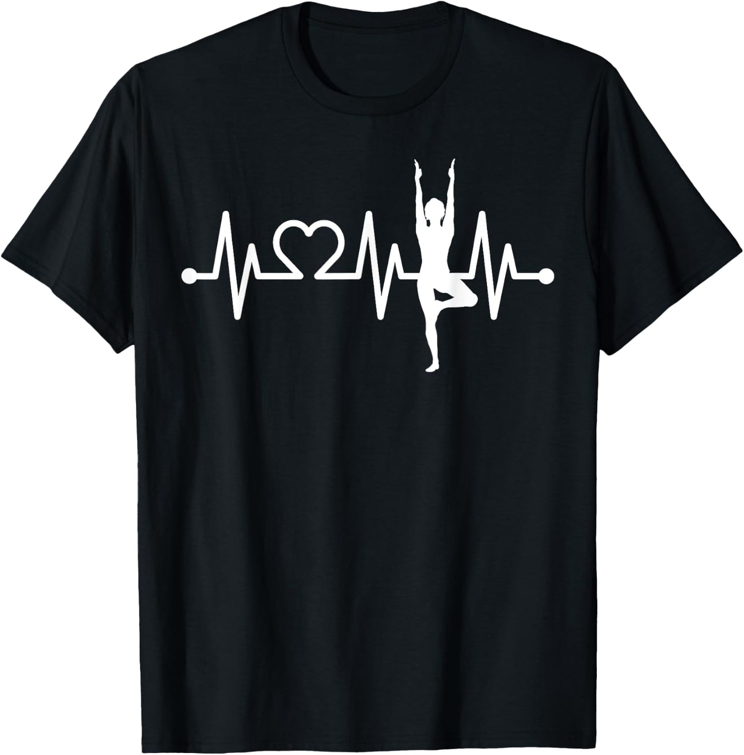 EKG Heartbeat Yoga with Heart Tree Vrksasana Pulse T-Shirt - T-Shirt | Black
