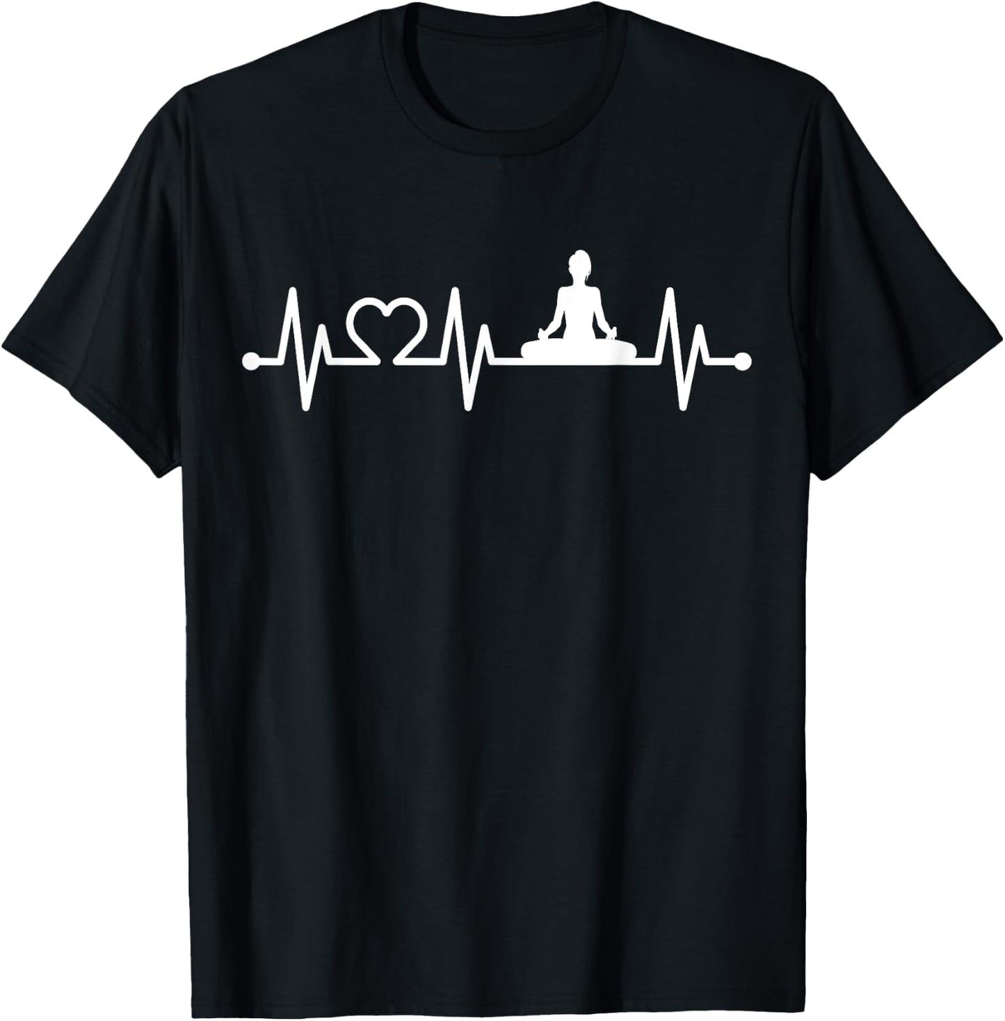 EKG Heartbeat Yoga with Heart Lotus Seat Padmasana Pulse T-Shirt - T-Shirt | Black