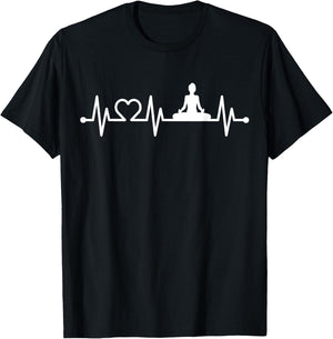 EKG Heartbeat Yoga with Heart Lotus Seat Padmasana Pulse T-Shirt - T-Shirt | Black
