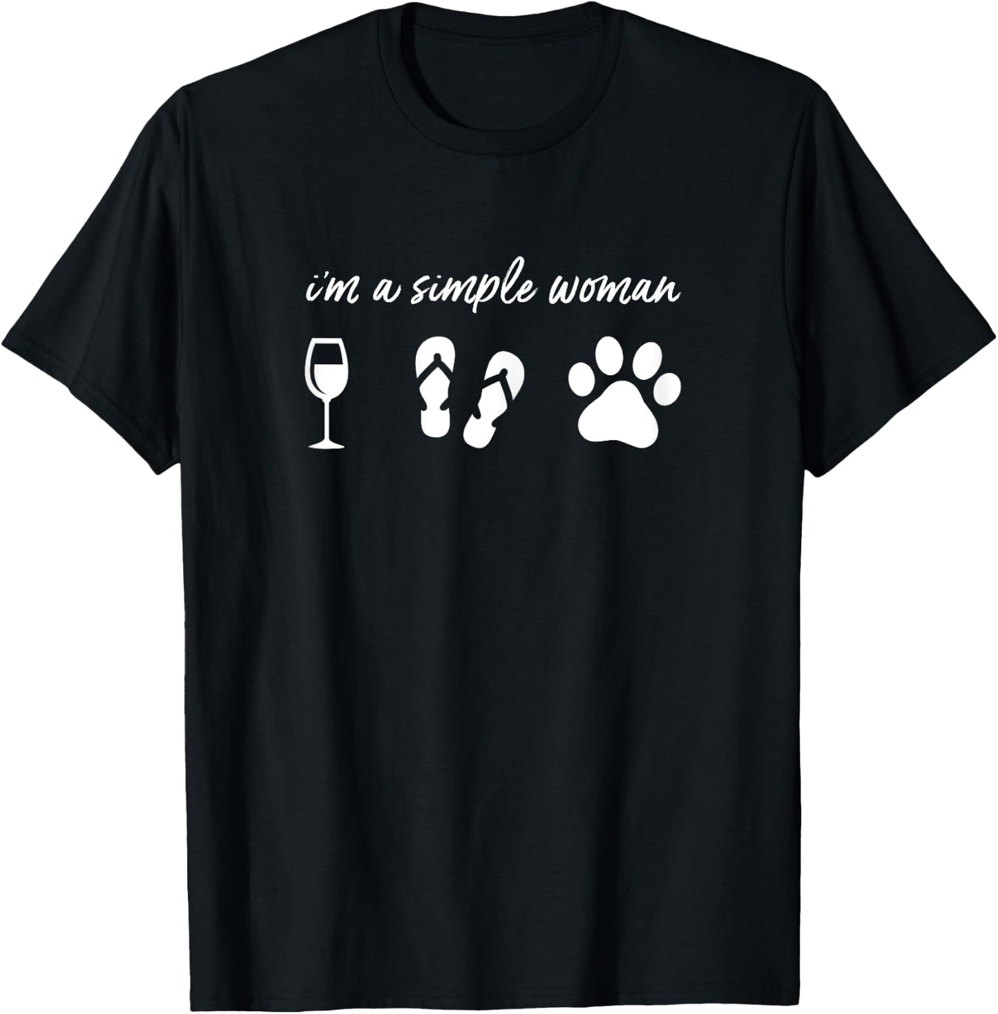 I'm A Simple Woman Wine Flip Flops Dog Paw Shirt Funny Cute T-Shirt - T-Shirt | Black