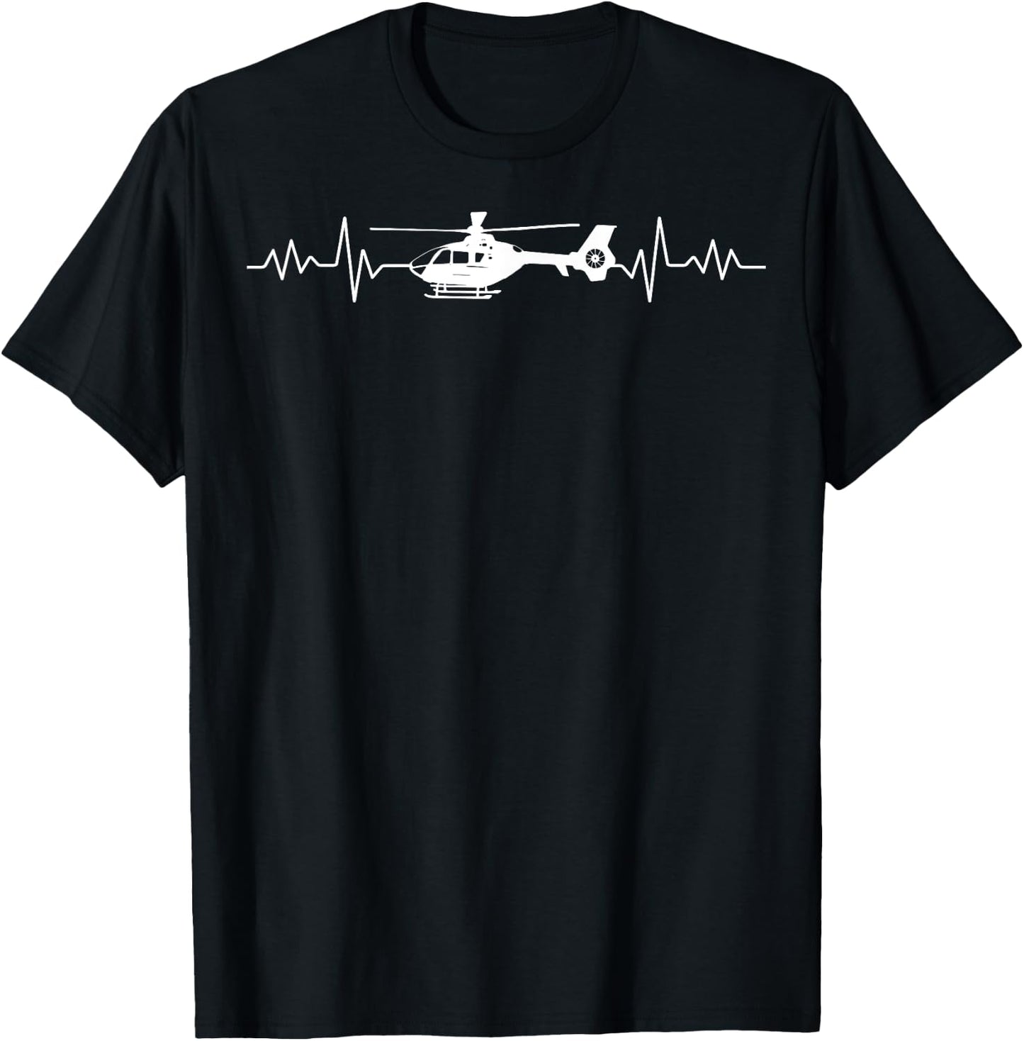 Awesome Pilot Gifts Apparel and Accessories Heart Pulse, EKG and Heartbeat with Helicopter Kids/Boys Kids/Girls Black T-Shirt - T-Shirt | Black