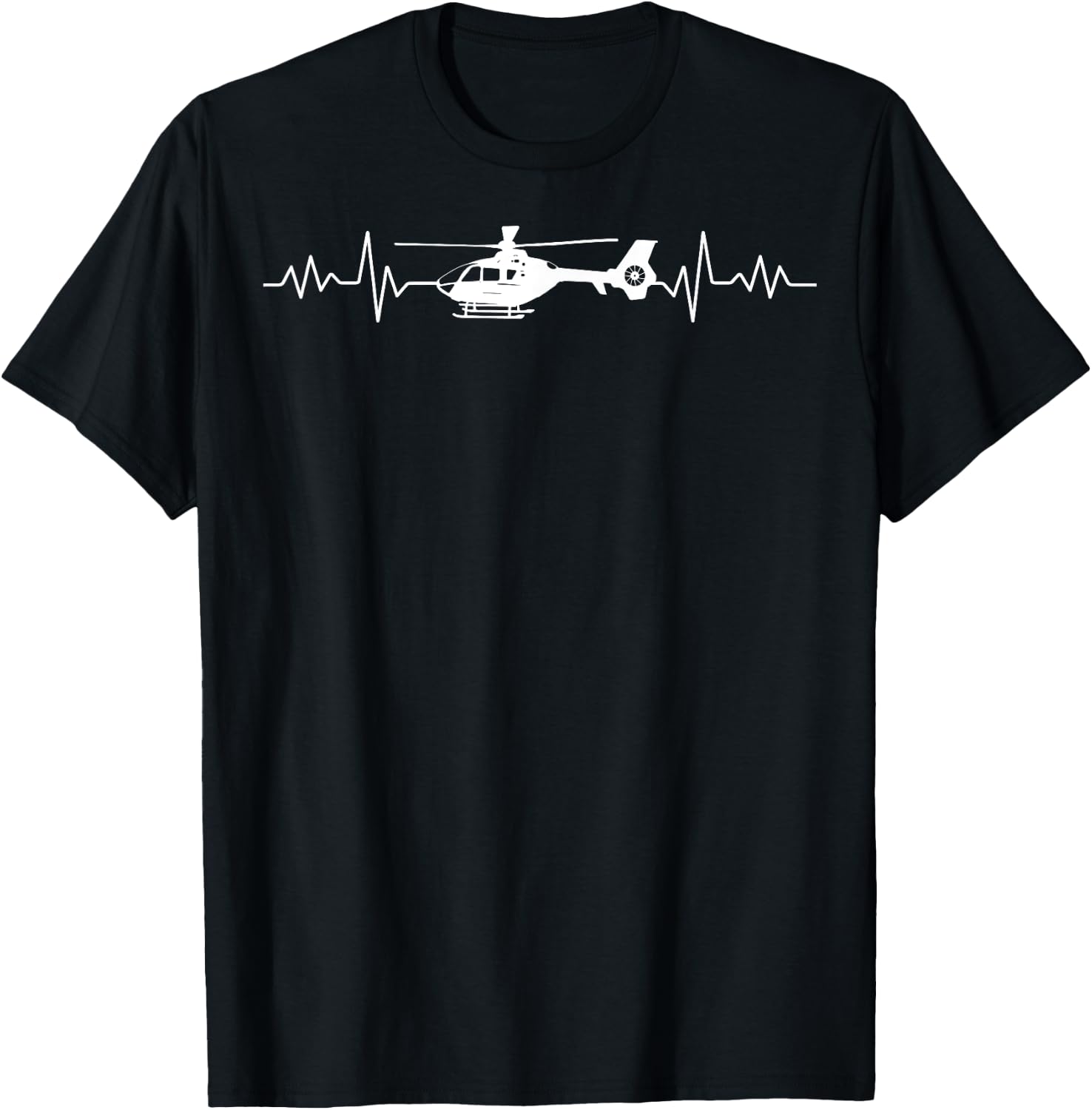 Awesome Pilot Gifts Apparel and Accessories Heart Pulse, EKG and Heartbeat with Helicopter Kids/Boys Kids/Girls Black T-Shirt - T-Shirt | Black