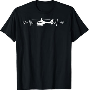 Awesome Pilot Gifts Apparel and Accessories Heart Pulse, EKG and Heartbeat with Helicopter Kids/Boys Kids/Girls Black T-Shirt - T-Shirt | Black