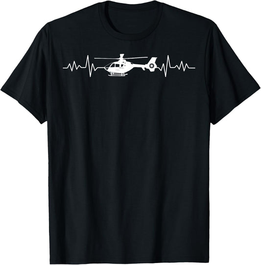Awesome Pilot Gifts Apparel and Accessories Heart Pulse, EKG and Heartbeat with Helicopter Kids/Boys Kids/Girls Black T-Shirt - T-Shirt | Black