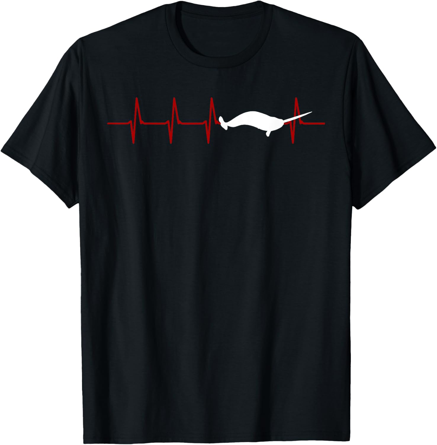 Narwhal Heartbeat Oceanologist Sea Animal Whale Ocean T-Shirt - T-Shirt | Black
