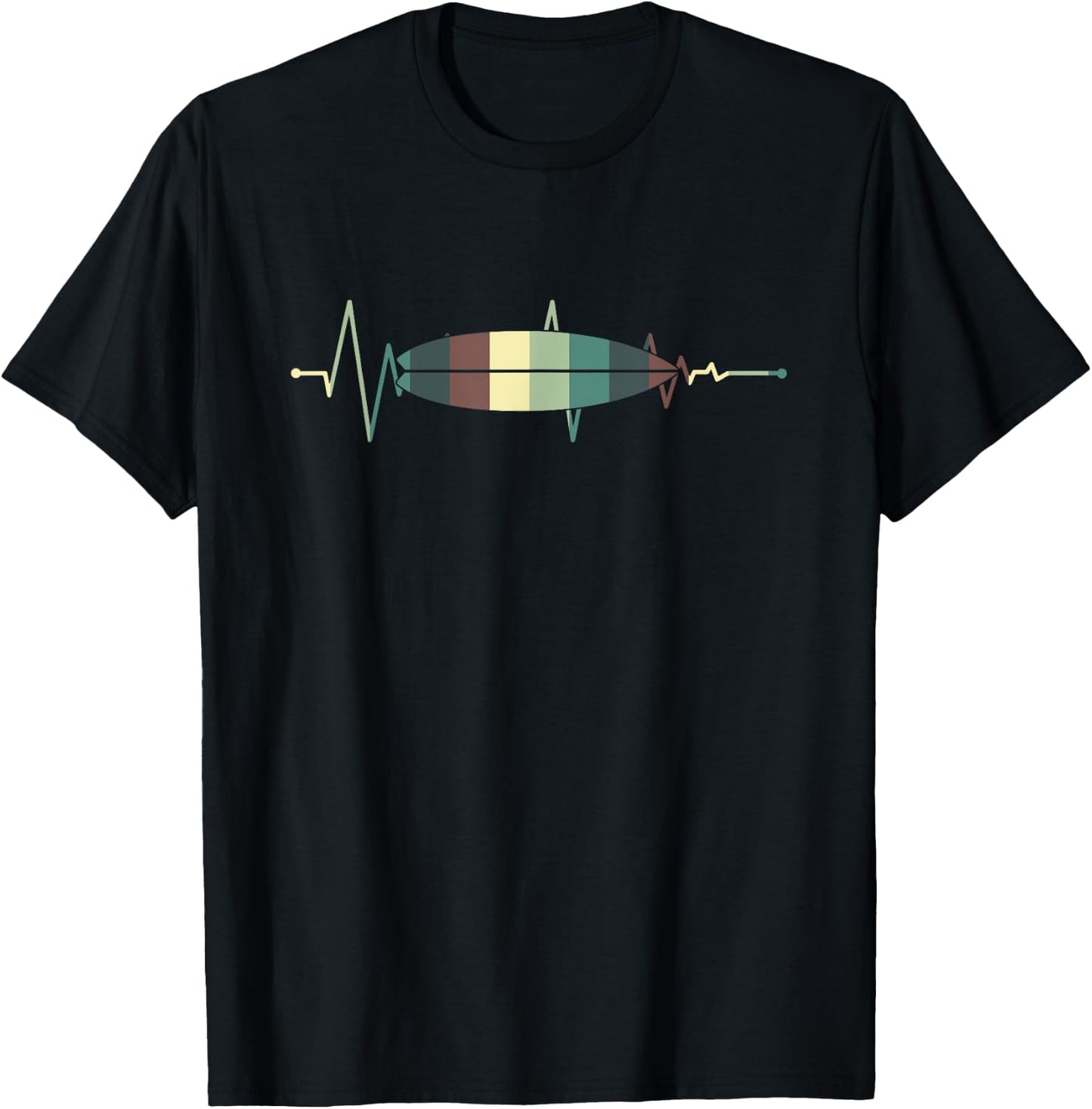 Surfboard Surf Surfer Surfboarder Heartbeat Retro T-Shirt - T-Shirt | Black