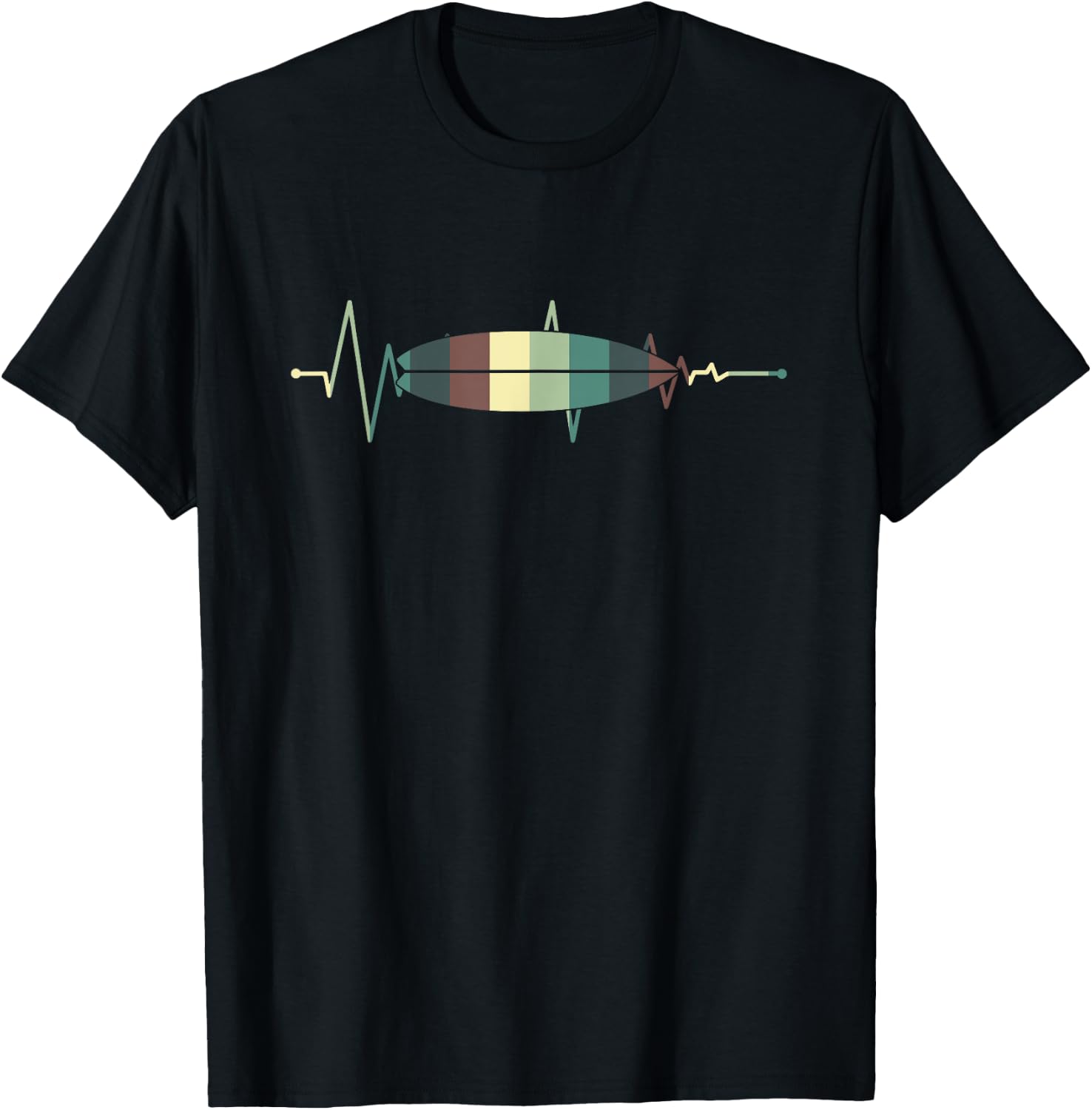 Surfboard Surf Surfer Surfboarder Heartbeat Retro T-Shirt - T-Shirt | Black