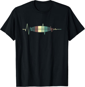Surfboard Surf Surfer Surfboarder Heartbeat Retro T-Shirt - T-Shirt | Black