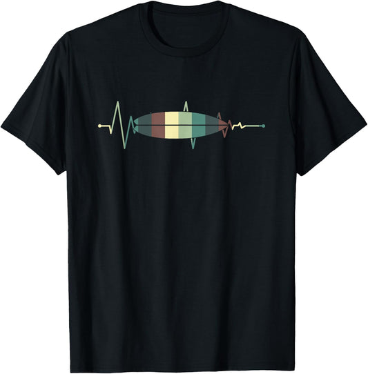 Surfboard Surf Surfer Surfboarder Heartbeat Retro T-Shirt - T-Shirt | Black