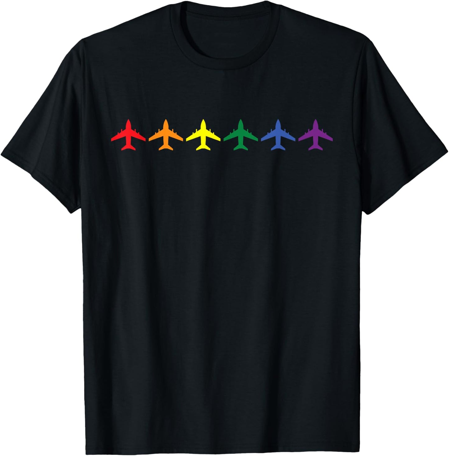 Rainbow Airplane Rocket Pilot LGBTQ Gay Pride Month Team T-Shirt - T-Shirt | Black