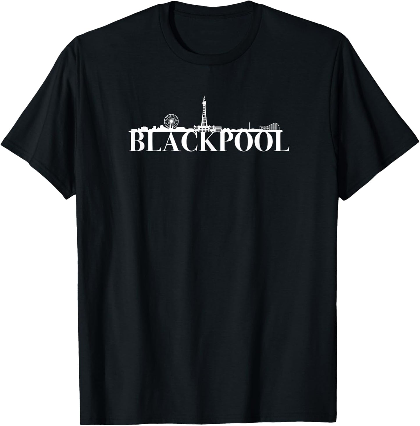 Blackpool England UK City Skyline Silhouette Outline Sketch T-Shirt - T-Shirt | Black