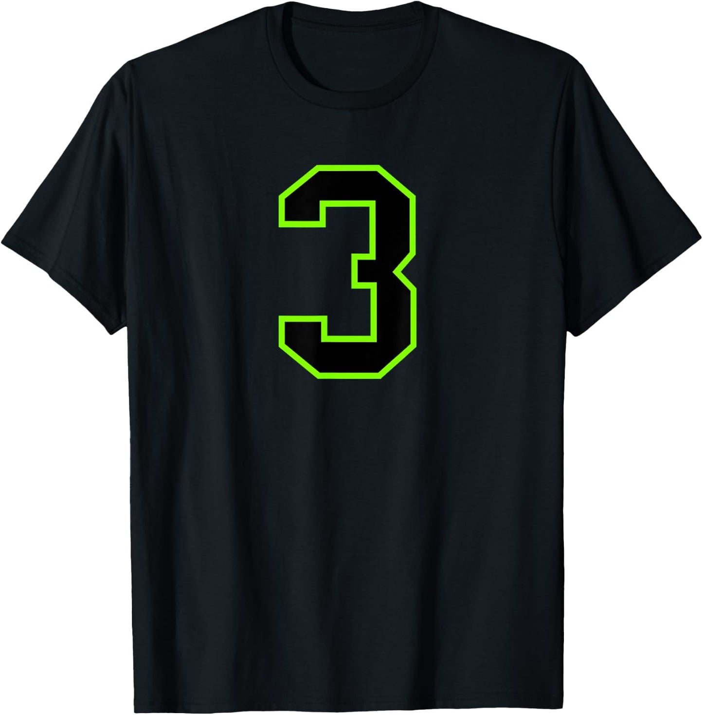 Number #3 Sport Green Black Varsity Number T-Shirt - T-Shirt | Black