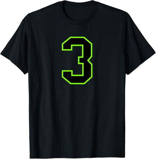 Number #3 Sport Green Black Varsity Number T-Shirt - T-Shirt | Black