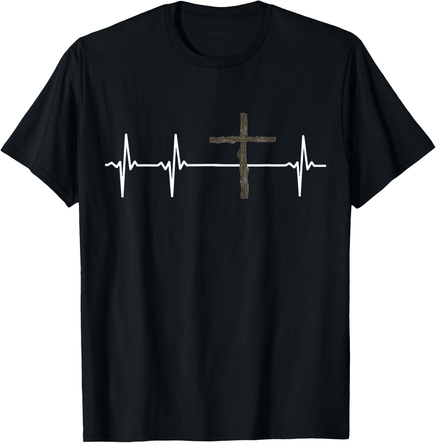Cross with EKG Heart Rate Display Faith Christian T-Shirt - T-Shirt | Black