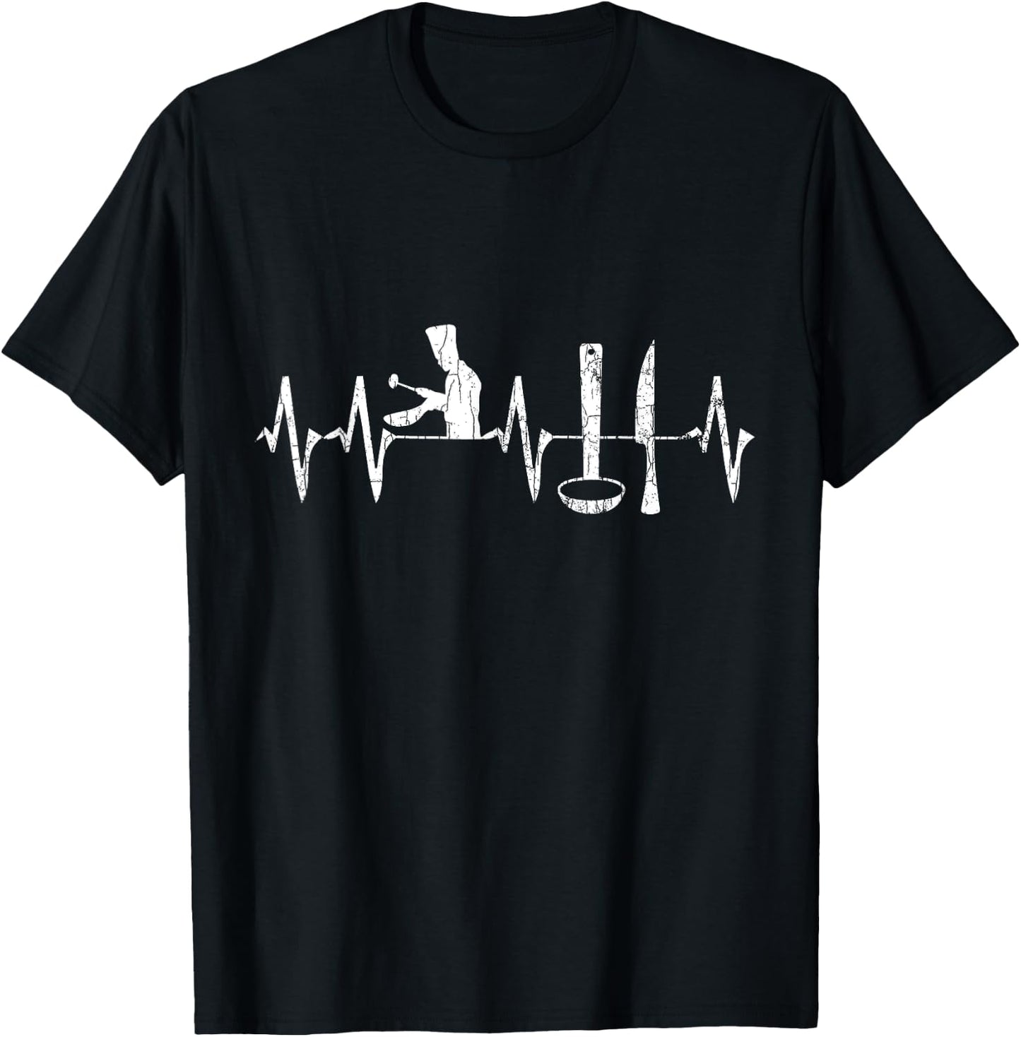 Cooking Heartbeat Funny Chef Cook Graphic T-Shirt - T-Shirt | Black