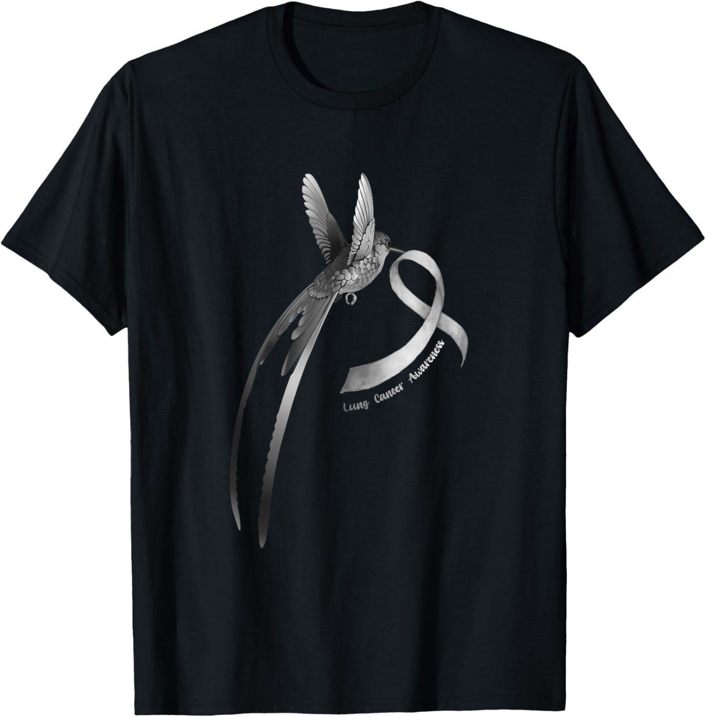 Bird White Ribbon Lung Cancer Awareness T-Shirt - T-Shirt | Black