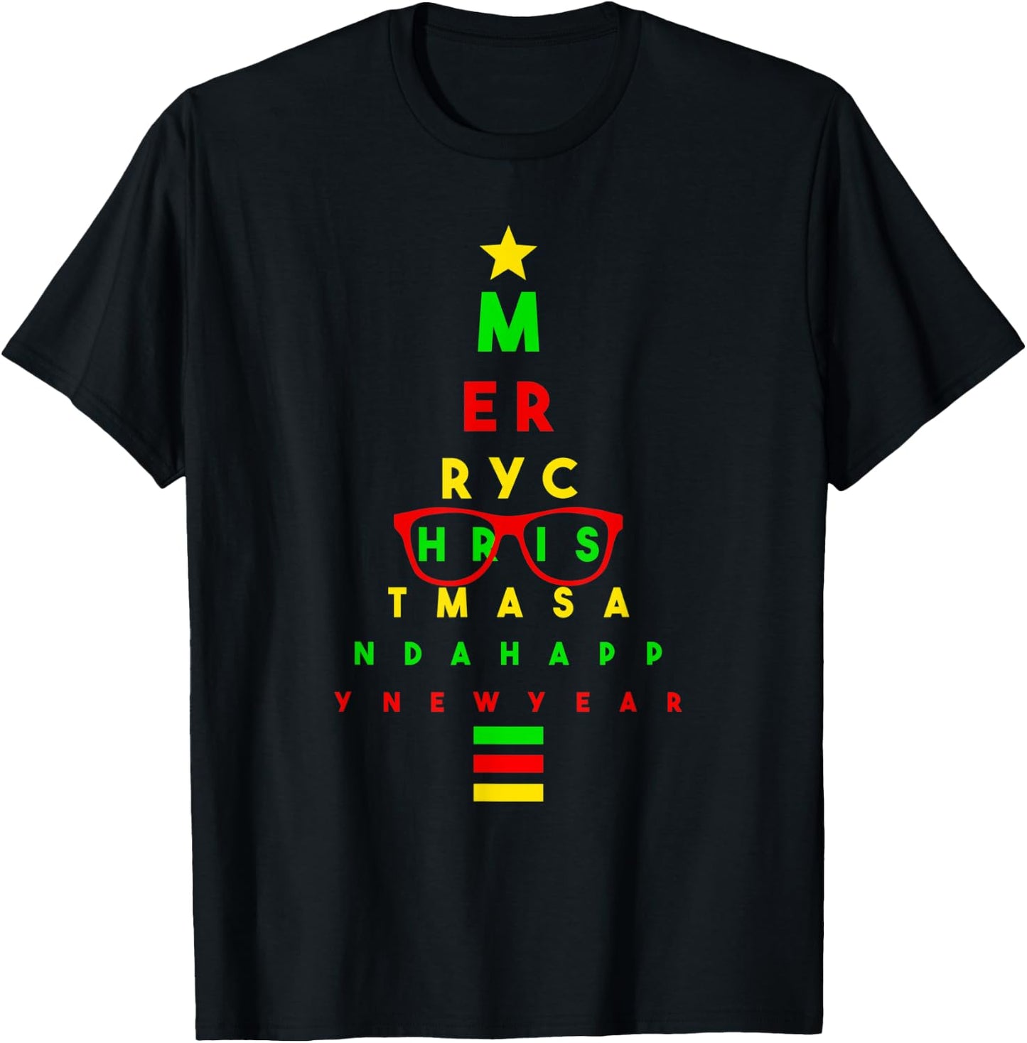 Optometrist Optician Christmas Tree Snellen Eye Test Glasses T-Shirt - T-Shirt | Black