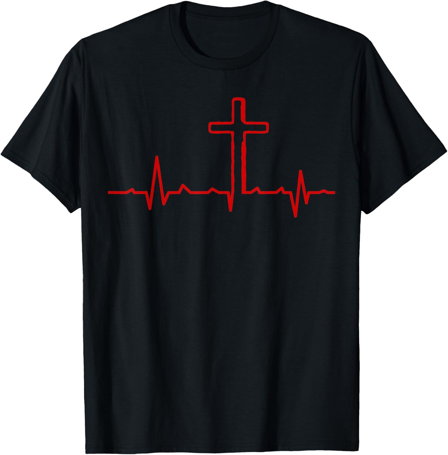 Cross Heartbeat Christian Faith T-Shirt - T-Shirt | Black