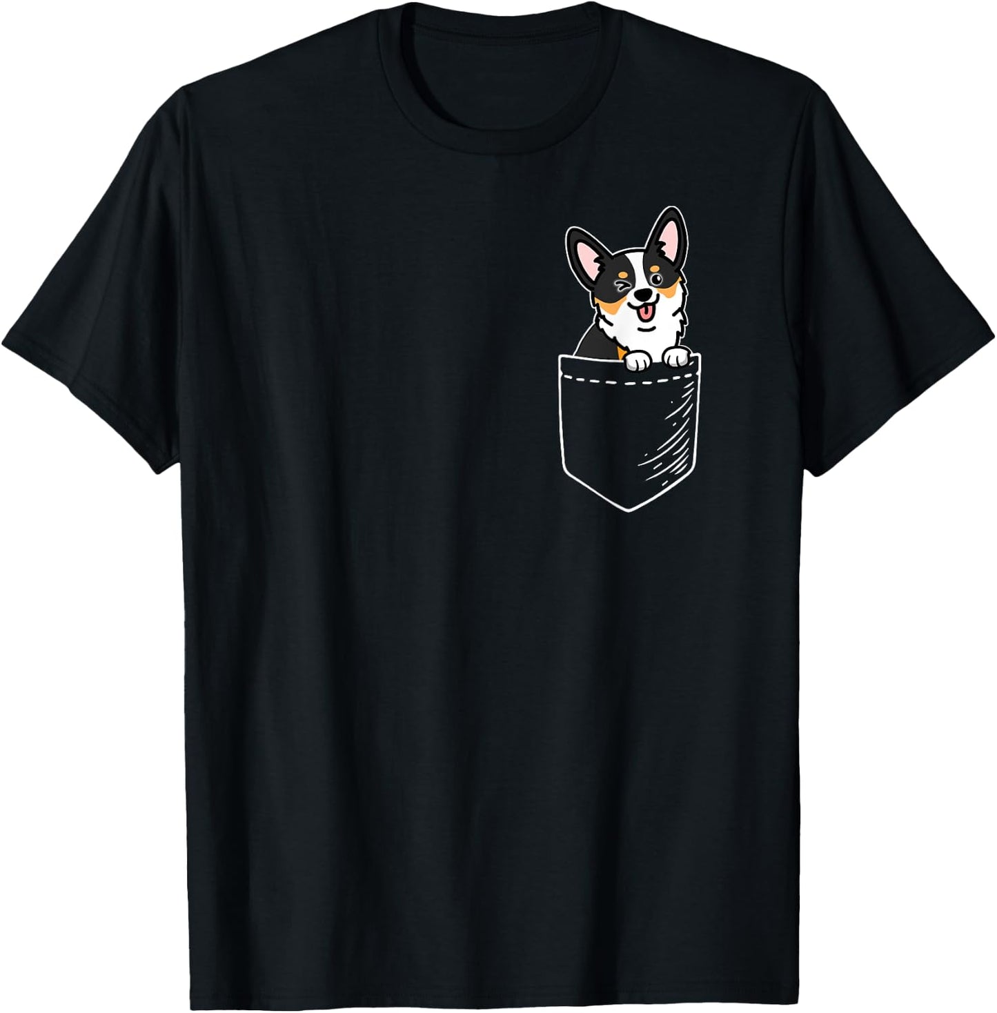 Funny Kawaii Pocket Black Tricolor Corgi Lover T-Shirt - T-Shirt | Black