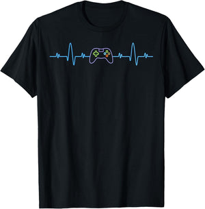 Funny Video Gamer Heartbeat Video Gamer Geek Nerd Boys Gifts T-Shirt - T-Shirt | Black