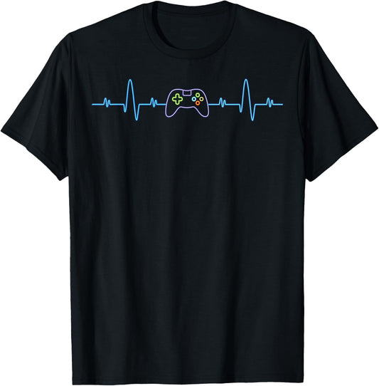 Funny Video Gamer Heartbeat Video Gamer Geek Nerd Boys Gifts T-Shirt - T-Shirt | Black