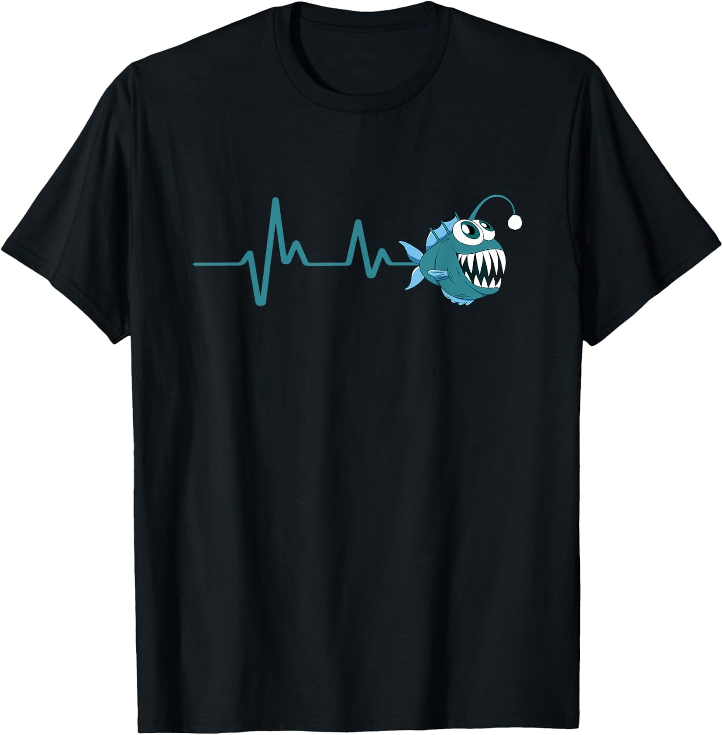 Angler Fish Monster Fishing Fisherman Heartbeat Anglerfish T-Shirt - T-Shirt | Black
