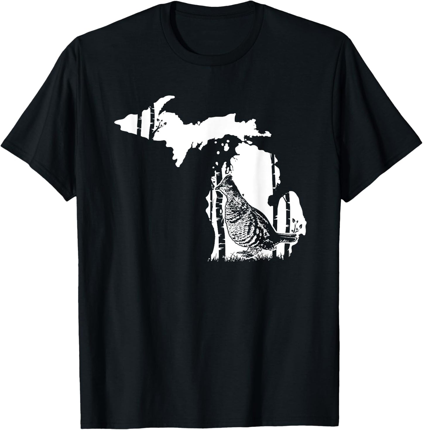 Hunting Partridge Grouse- Michigan map Bird Hunter T-Shirt - T-Shirt | Black