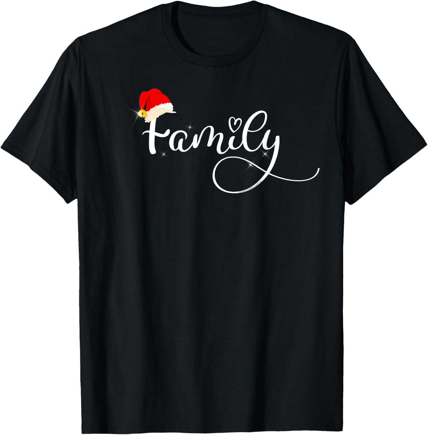 Pretty Love of Family with Heart and Santa Hat Christmas T-Shirt - T-Shirt | Black