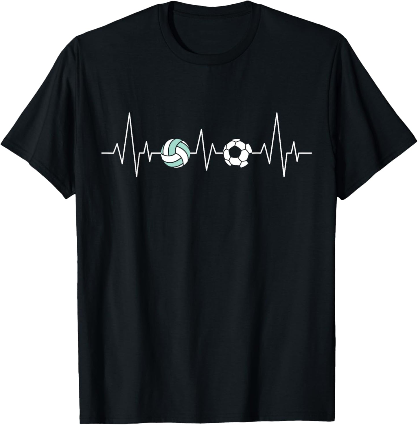 Soccer Volleyball Heartbeat Funny Sport T-Shirt - T-Shirt | Black