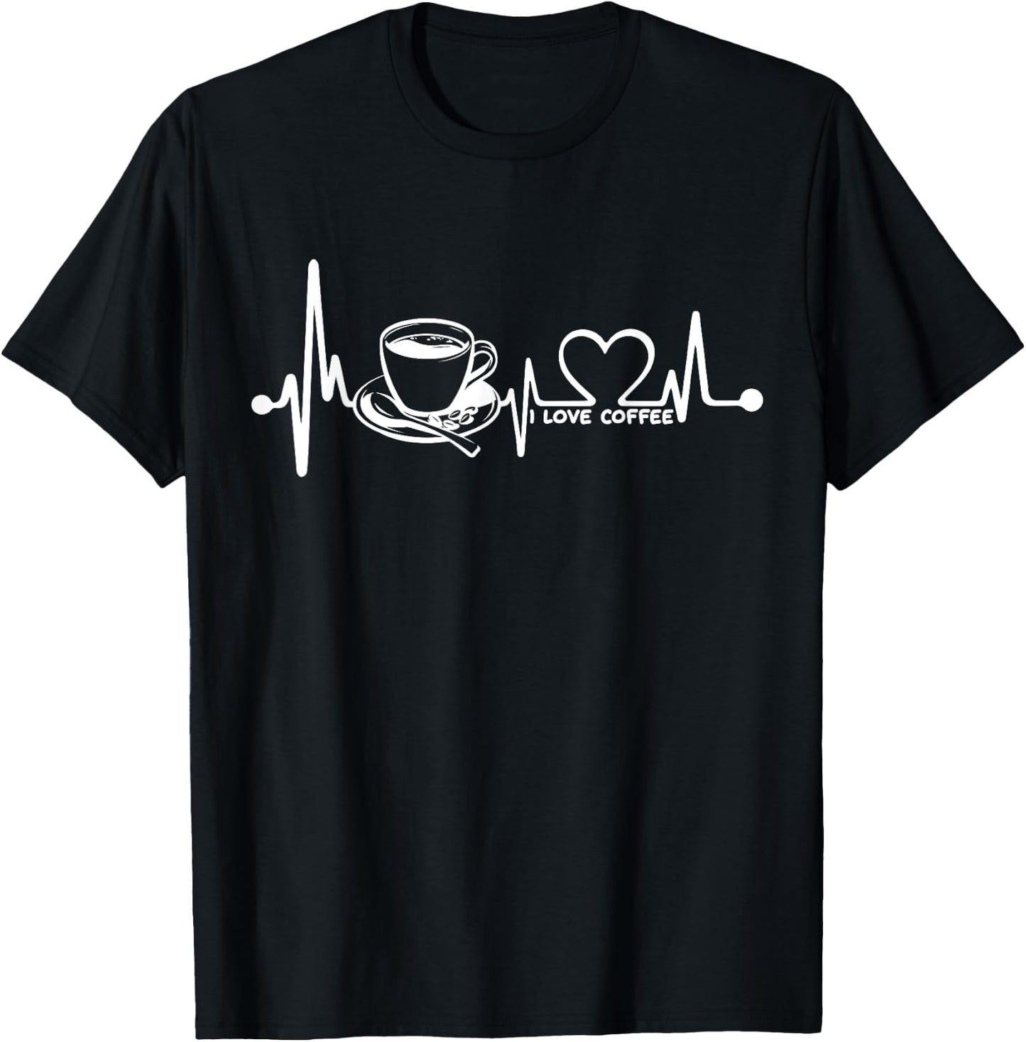 Coffee Lover I love coffee Heartbeat T-Shirt - T-Shirt | Black