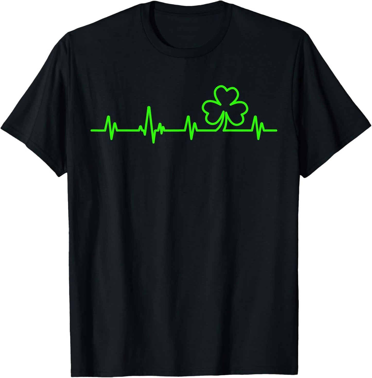 St Patricks Day Lucky Irish Clover Heartbeat Shamrock T-Shirt - T-Shirt | Black