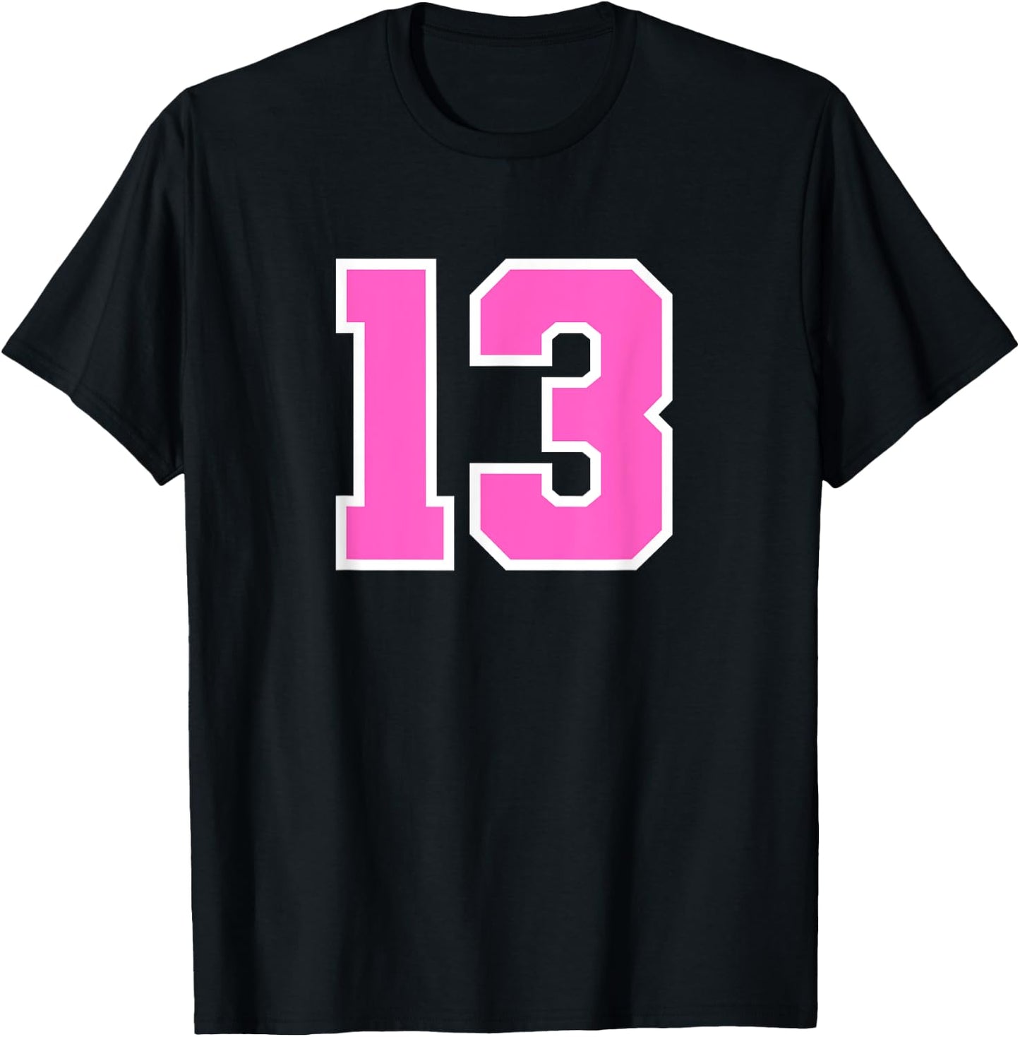 Number #13 Sport Pink Varsity Number T-Shirt - T-Shirt | Black