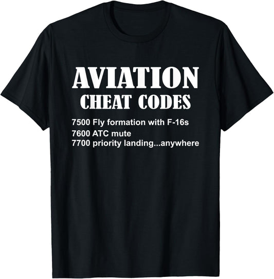 Aviation Cheat Codes Funny Airplane Aviation Pilot Aeroplane T-Shirt - T-Shirt | Black
