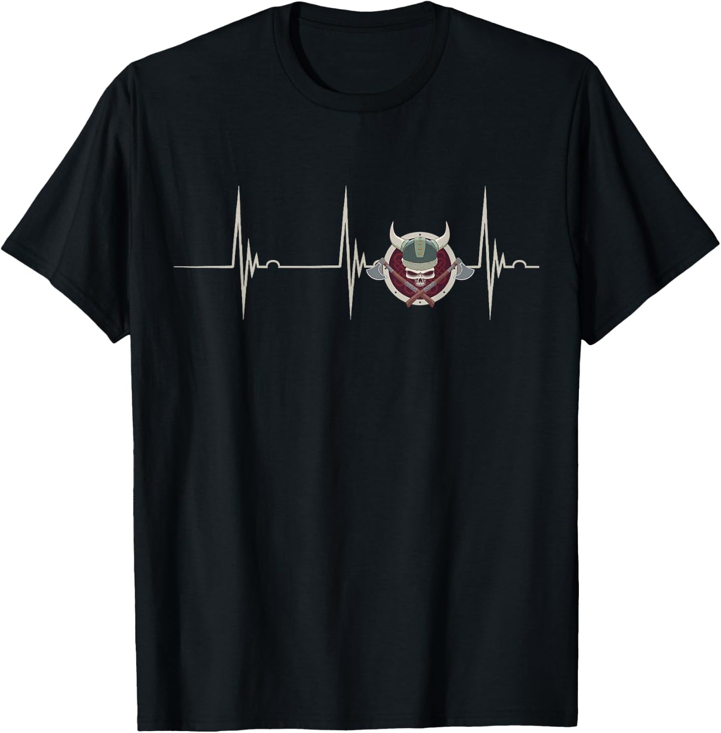 Valhalla Viking Warrior Heartbeat EKG Pulse Nordic Odin T-Shirt - T-Shirt | Black