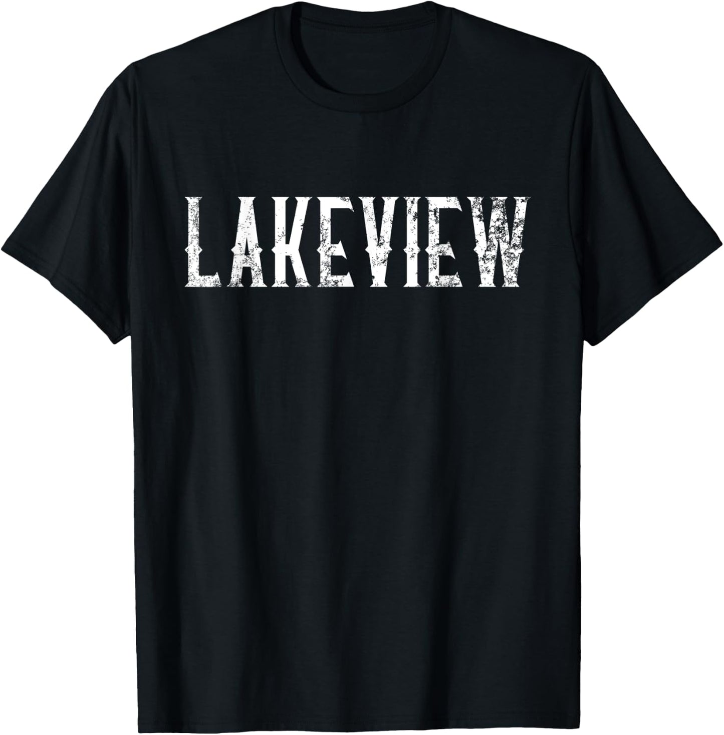 Lakeview Vintage White Script Apparel T-Shirt - T-Shirt | Black