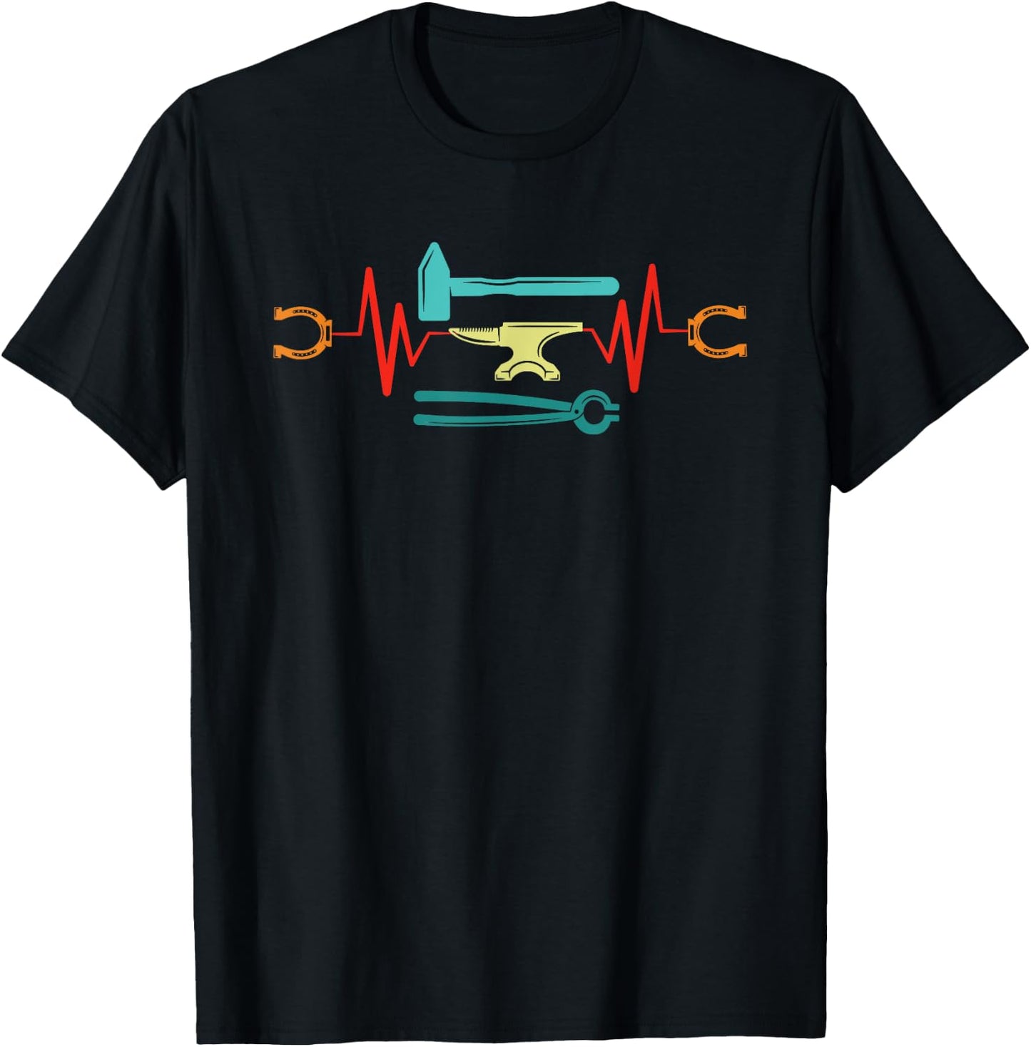 Retro Farrier Heartbeat Vintage Blacksmith Horseshoe Iron T-Shirt - T-Shirt | Black