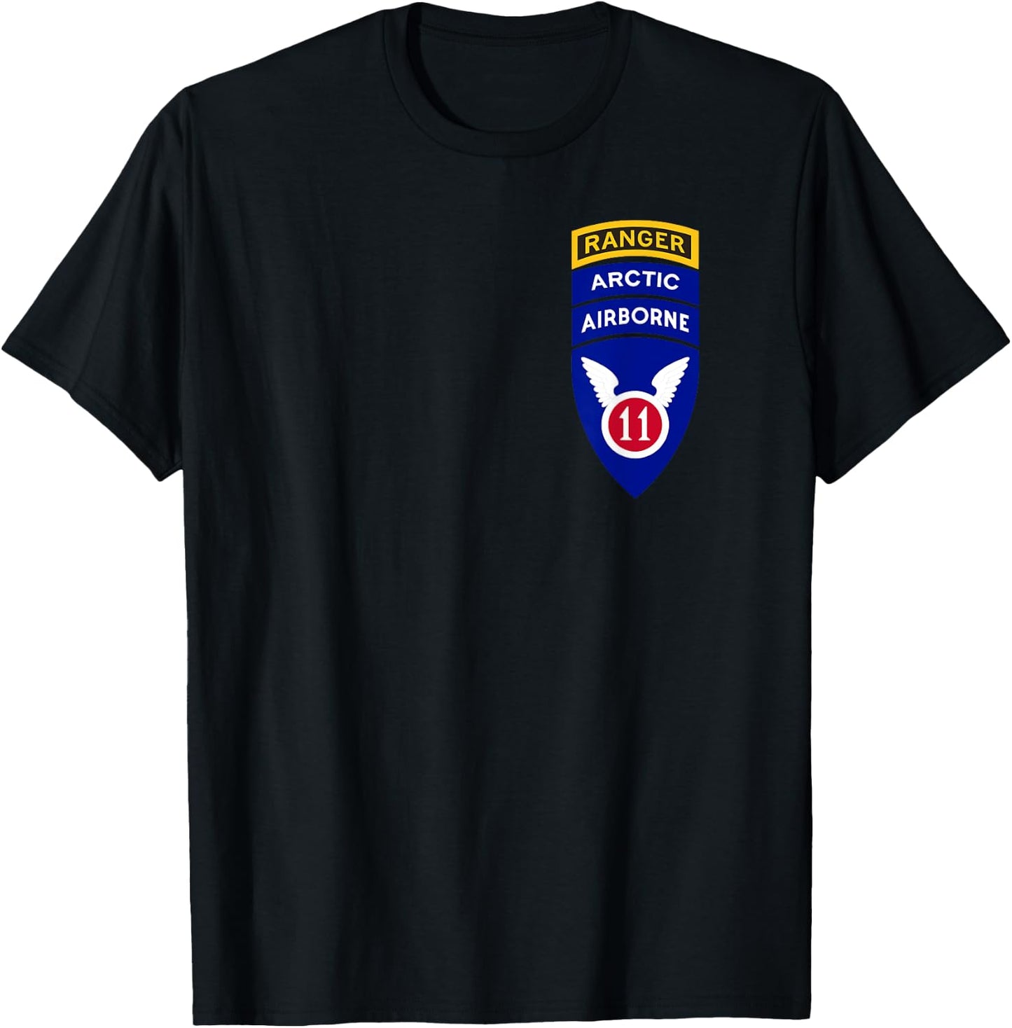 11th Airborne Division Patch & Ranger Tab - Arctic Angels T-Shirt - T-Shirt | Black