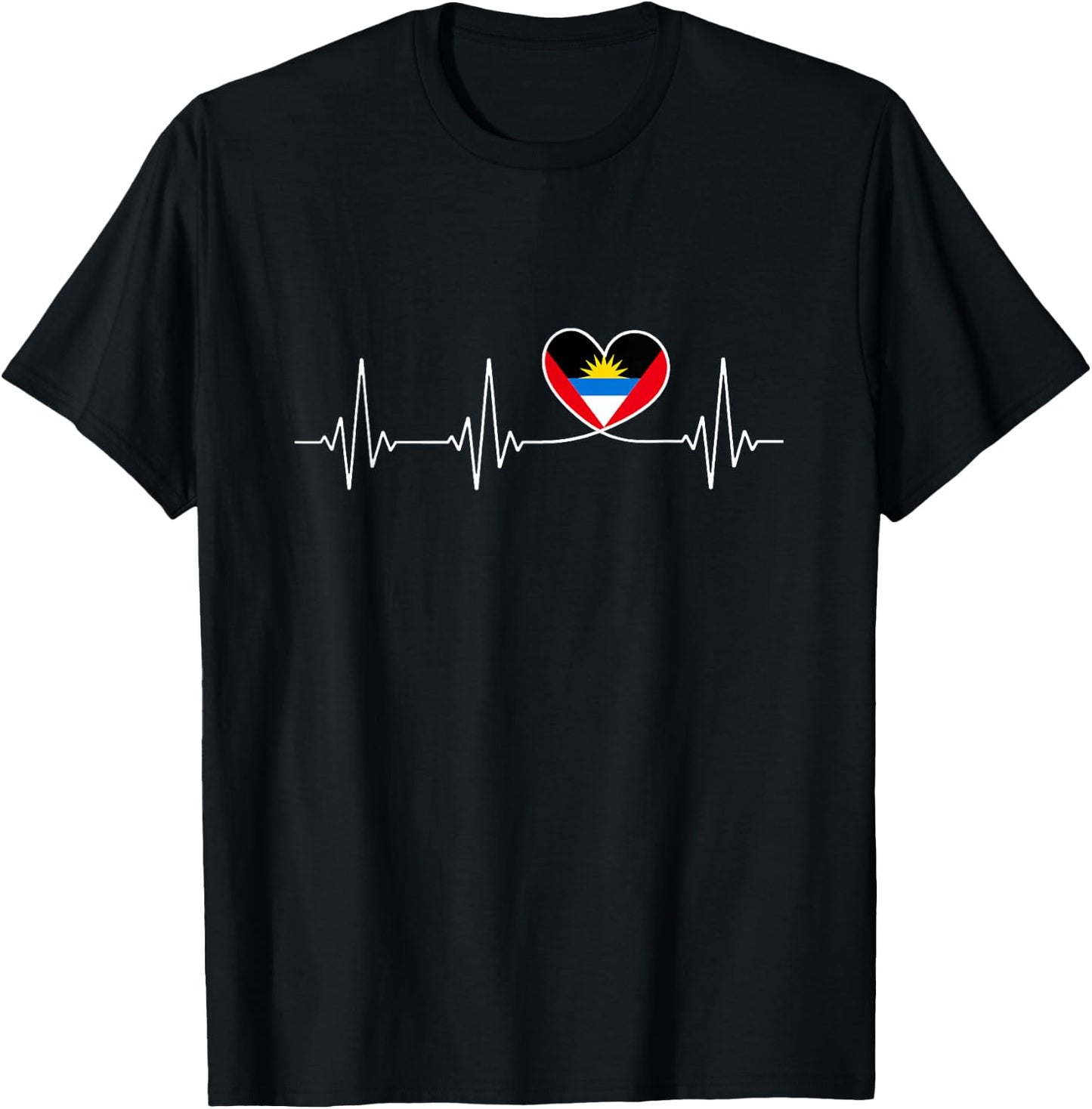 Antiguan and Barbudan Flag on Heart Antigua and Barbuda T-Shirt - T-Shirt | Black
